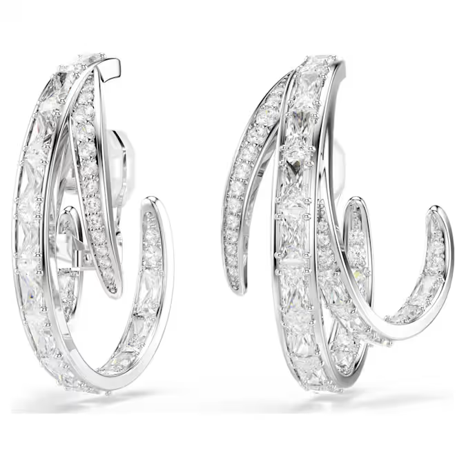 Vienna clip earrings Mixed cuts, White, Rhodium plated