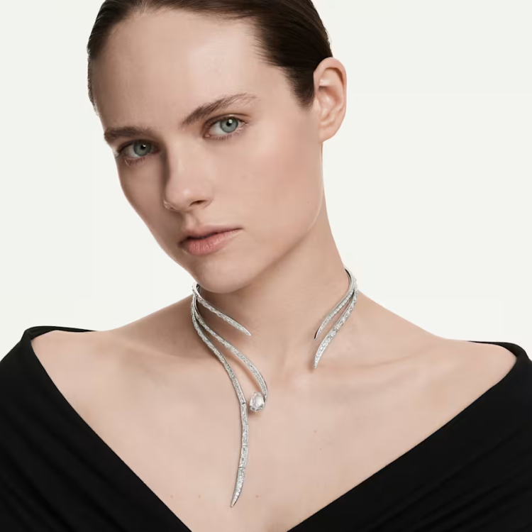 Vienna necklace Mixed cuts, White, Rhodium plated