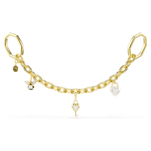 Bag charm Mixed cuts, White, Gold-tone plated
