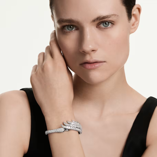 Vienna bangle Mixed cuts, Swan, White, Rhodium plated