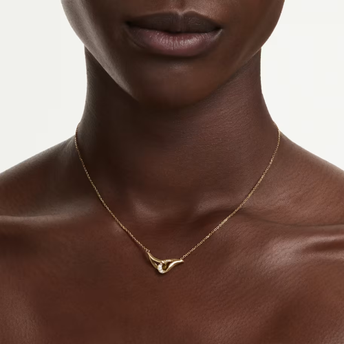 Swarovski Classica pendant Round cut, Interlocking, White, Sterling silver, 18K gold finish