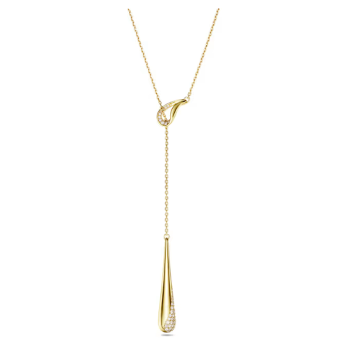 Swarovski Classica Y pendant Round cut, White, Sterling silver, 18K gold finish