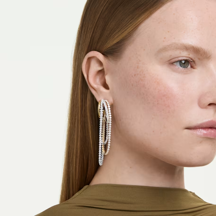Hyperbola earrings Layered, Round cut, White, Mixed metal finish
