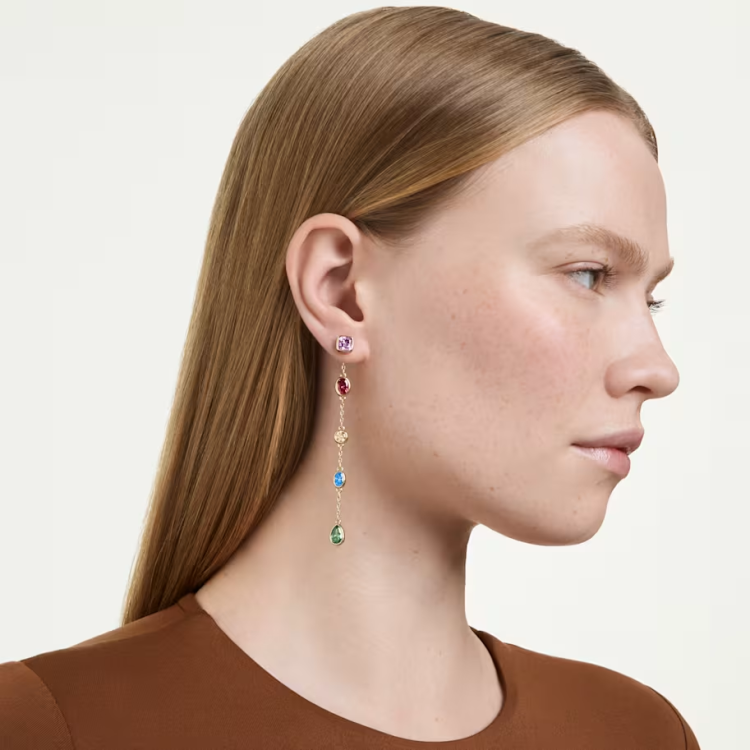 Imber drop earrings Mixed cuts, Multicolored, 18K gold finish