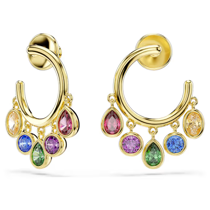 Imber hoop earrings Mixed cuts, Multicolored, 18K gold finish