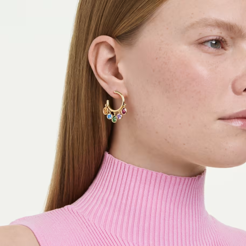 Imber hoop earrings Mixed cuts, Multicolored, 18K gold finish