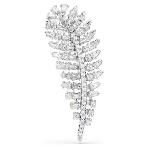 Vienna brooch Mixed cuts, Feather, White, Rhodium plated