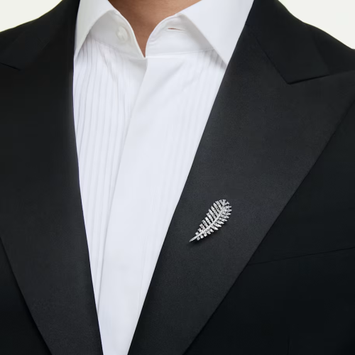 Vienna brooch Mixed cuts, Feather, White, Rhodium plated