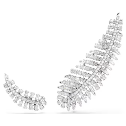Vienna earrings Mixed cuts, Feather, White, Rhodium plated