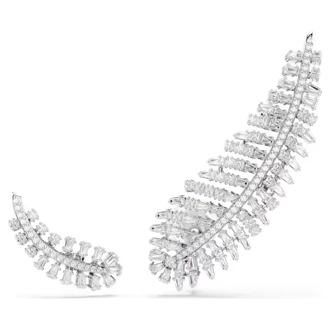 Vienna earrings Mixed cuts, Feather, White, Rhodium plated