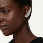 Vienna earrings Mixed cuts, Feather, White, Rhodium plated