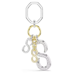 Bag charm Round cut, White, Mixed metal finish