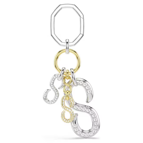 Bag charm Round cut, White, Mixed metal finish
