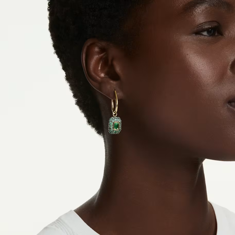 Sublima drop earrings Octagon cut, Green, 18K gold finish