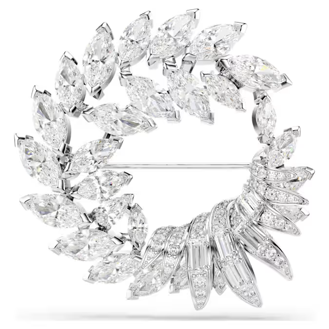 Mesmera brooch Marquise cut, White, Rhodium plated