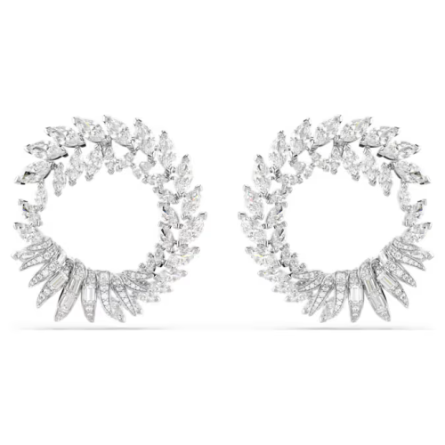 Mesmera hoop earrings Marquise cut, White, Rhodium plated