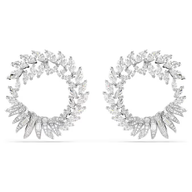Mesmera hoop earrings Marquise cut, White, Rhodium plated