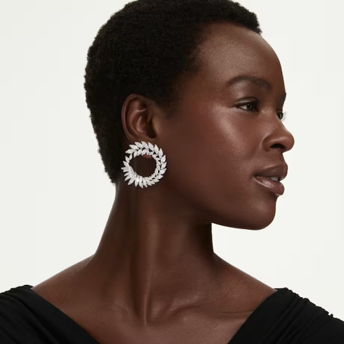 Mesmera hoop earrings Marquise cut, White, Rhodium plated