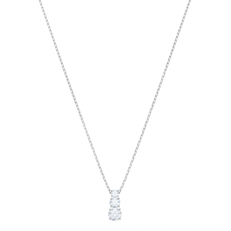 Attract Trilogy Round Pendant, White, Rhodium plated