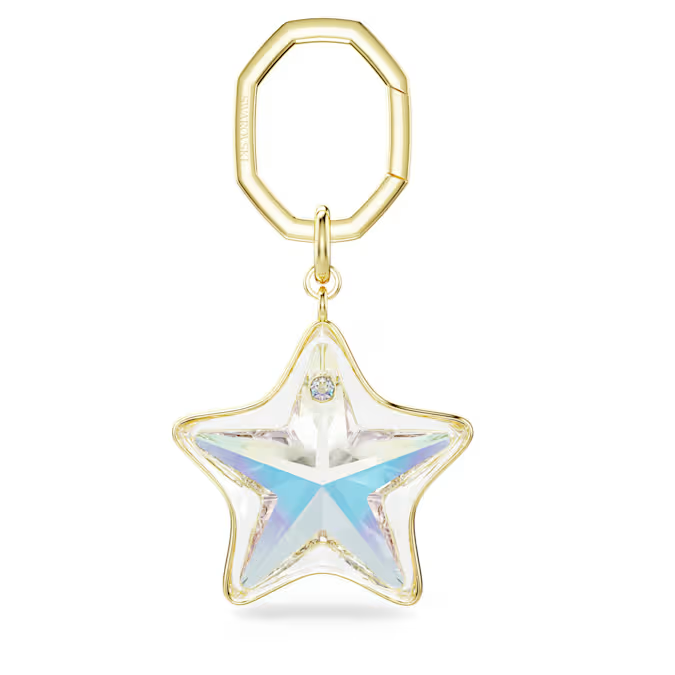 Bag charm Mixed cuts, Star, White, Gold-tone plated