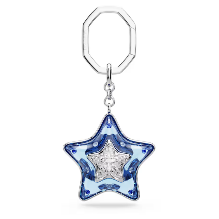 Bag charm Mixed cuts, Star, Blue, Rhodium plated