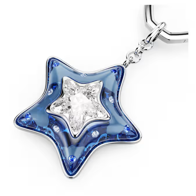 Bag charm Mixed cuts, Star, Blue, Rhodium plated