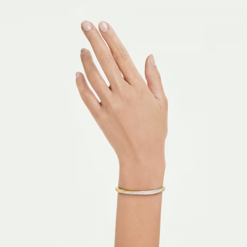 Swarovski Classica bangle Round cut, White, Sterling silver, 18K gold finish