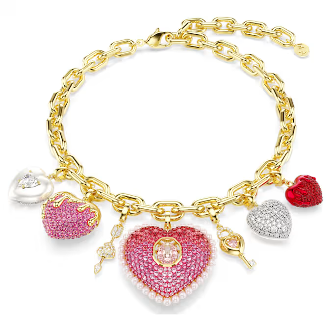 Idyllia necklace Mixed cuts, Heart, Key, Multicolored, 18K gold finish