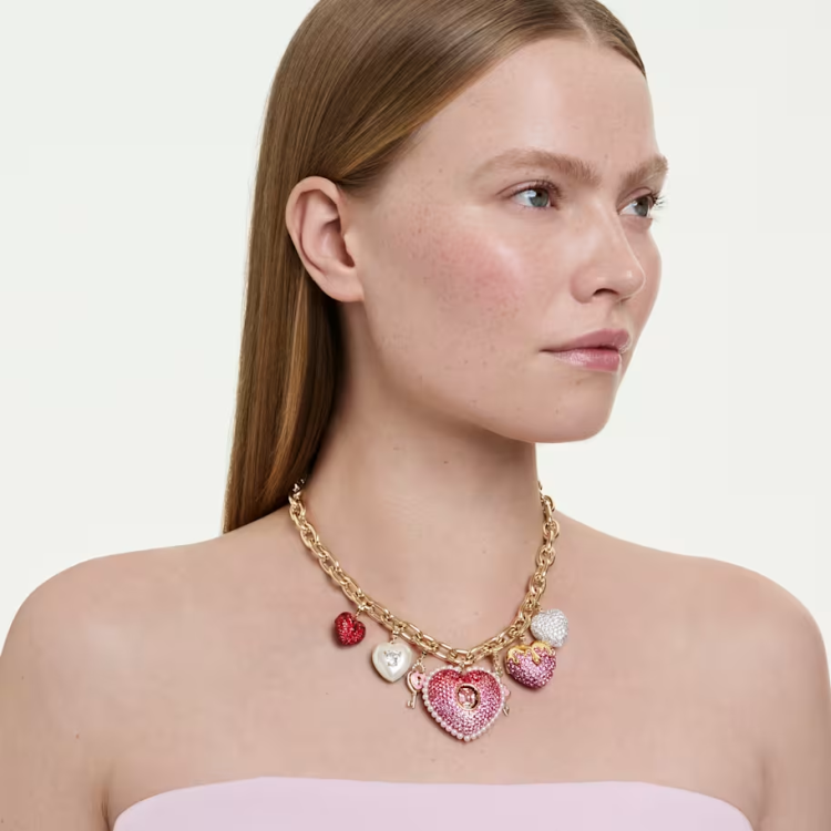 Idyllia necklace Mixed cuts, Heart, Key, Multicolored, 18K gold finish