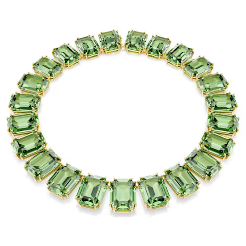 Millenia necklace Oversized crystals, Octagon cut, Green, 18K gold finish