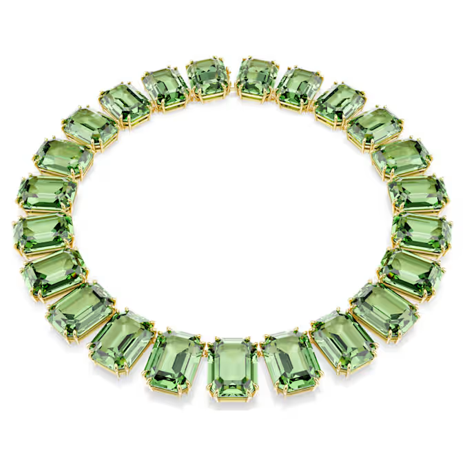 Millenia necklace Oversized crystals, Octagon cut, Green, 18K gold finish