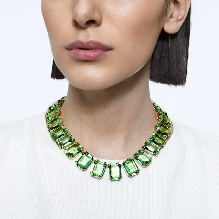 Millenia necklace Oversized crystals, Octagon cut, Green, 18K gold finish