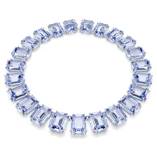 Millenia necklace Oversized crystals, Octagon cut, Blue, Rhodium plated