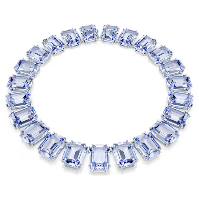 Millenia necklace Oversized crystals, Octagon cut, Blue, Rhodium plated