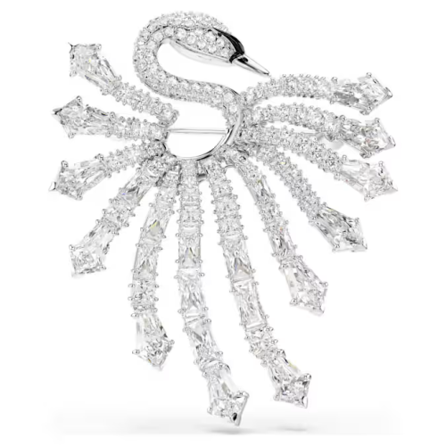 Vienna brooch Mixed cuts, Swan, White, Rhodium plated