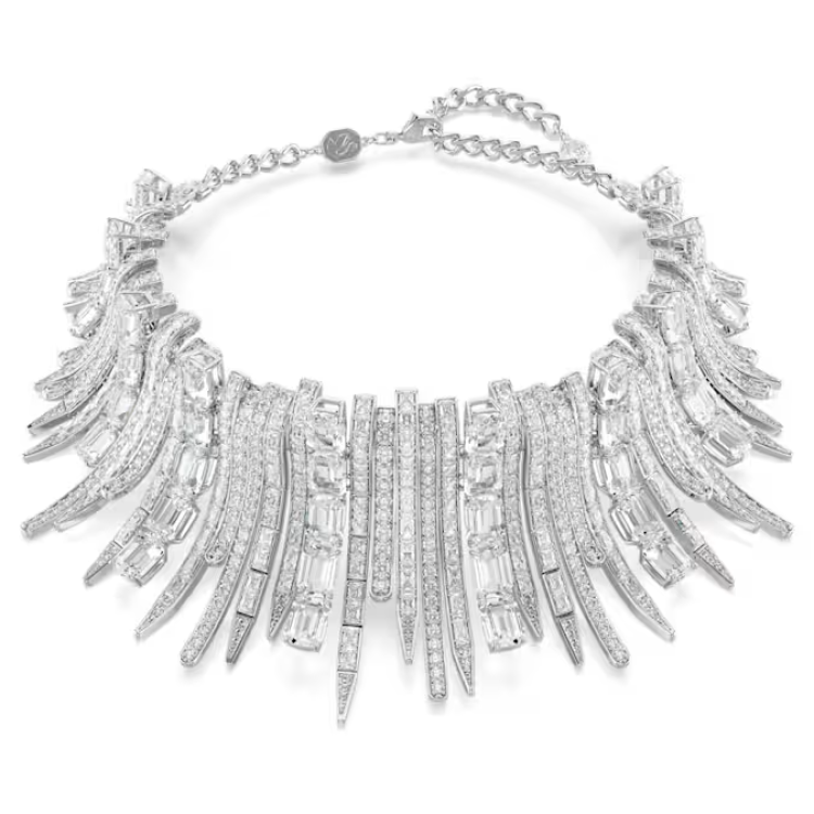 Vienna choker Mixed cuts, White, Rhodium plated