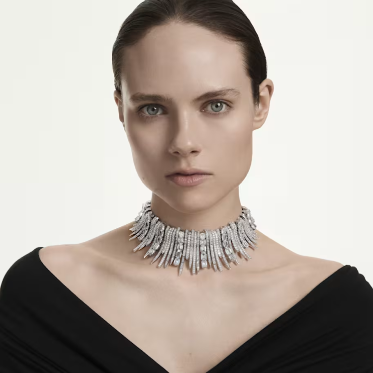 Vienna choker Mixed cuts, White, Rhodium plated