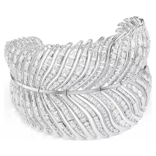 Vienna choker Mixed cuts, Feather, White, Rhodium plated