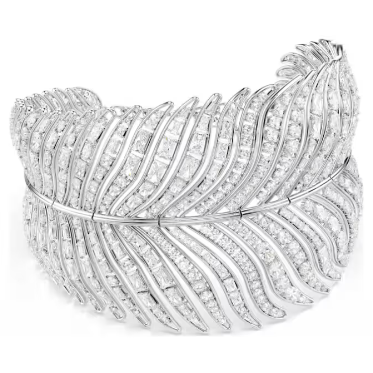Vienna choker Mixed cuts, Feather, White, Rhodium plated