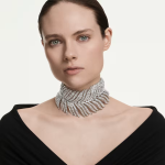 Vienna choker Mixed cuts, Feather, White, Rhodium plated