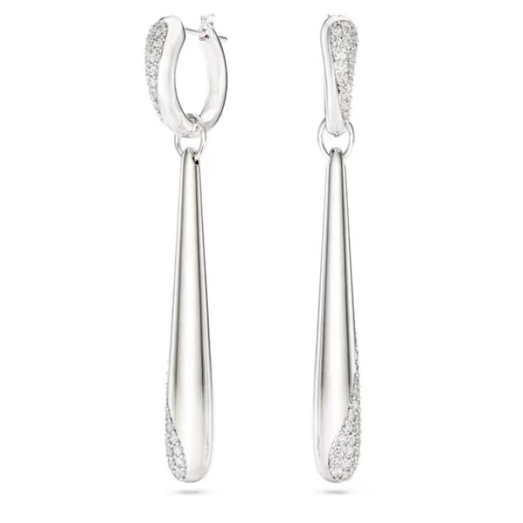 Swarovski Classica drop and hoop earrings Round cut, White, Sterling silver