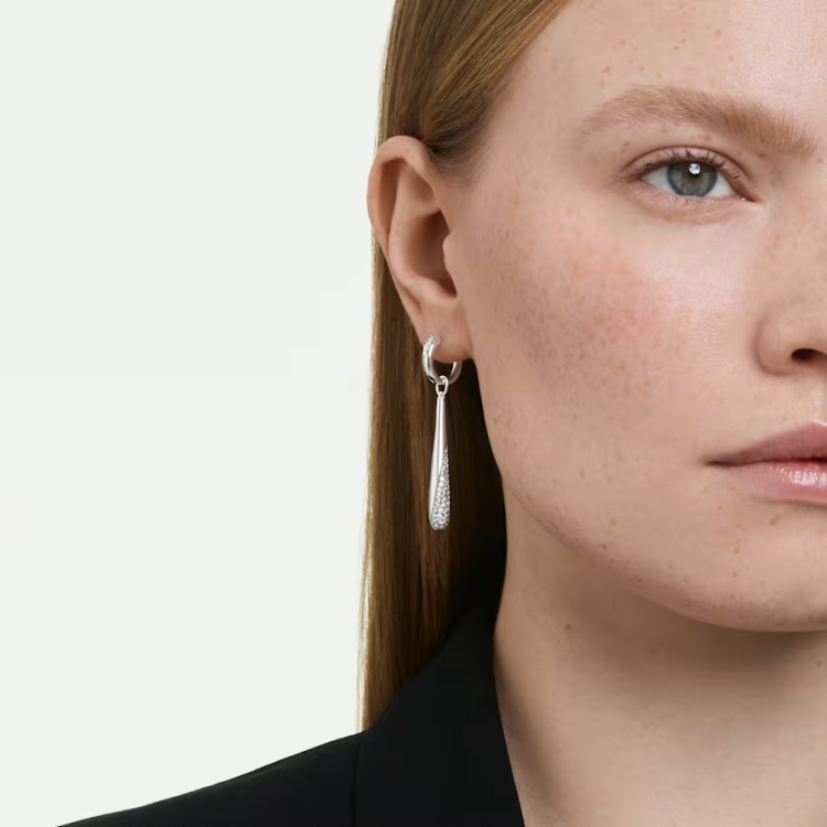 Swarovski Classica drop and hoop earrings Round cut, White, Sterling silver