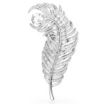 Vienna brooch Mixed cuts, Feather, White, Rhodium plated
