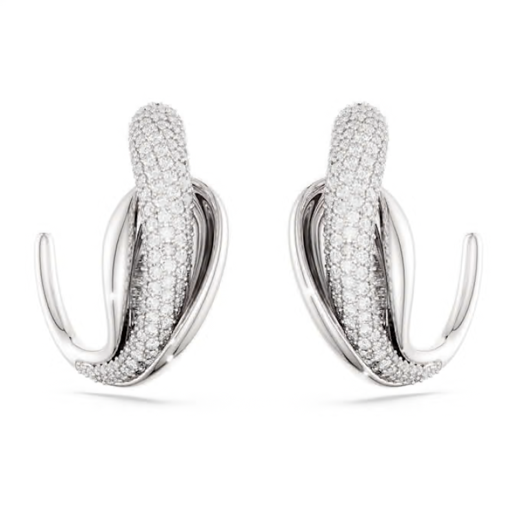 Swarovski Classica hoop earrings Statement, Round cut, White, Sterling silver