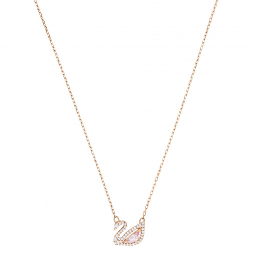 Dazzling Swan Necklace, Multi-colored, Rose-gold tone plated