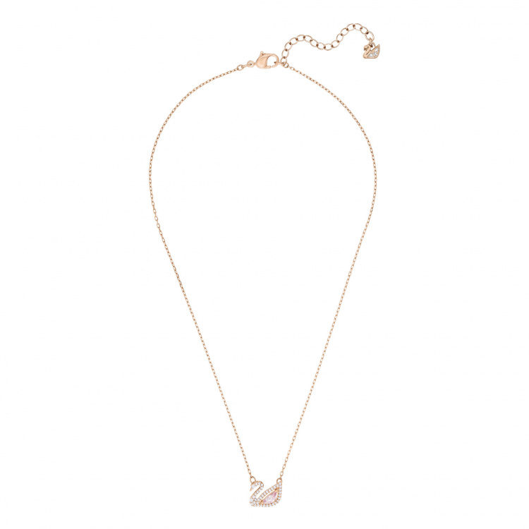 Dazzling Swan Necklace, Multi-colored, Rose-gold tone plated