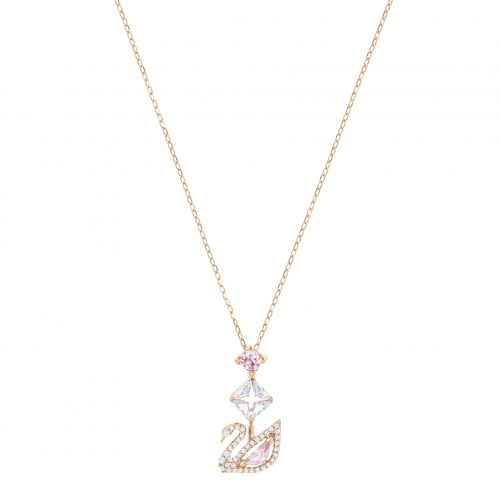 Dazzling Swan Y Necklace, Multi-colored, Rose-gold tone plated