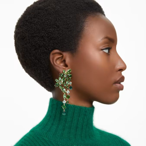 Gema drop earrings Mixed cuts, Green, Gold-tone plated