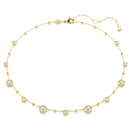 Imber necklace Round cut, Scattered design, White, Gold-tone plated