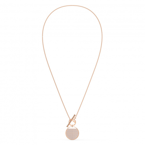 Ginger T Bar Necklace, White, Rose-gold tone plated
